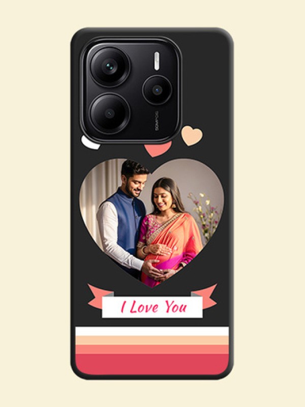 Love Shaped Photo with Colorful Stripes On Space Black Custom Soft Matte Mobile Back Cover - Redmi Note 14 SE 5G