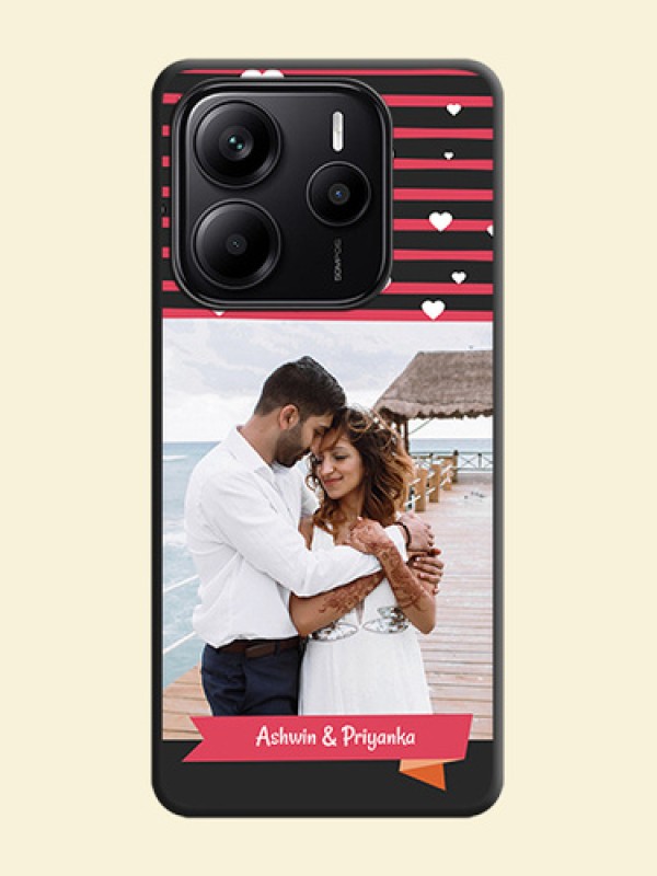 White Color Love Symbols with Pink Lines Pattern On Space Black Custom Soft Matte Mobile Back Cover - Redmi Note 14 SE 5G