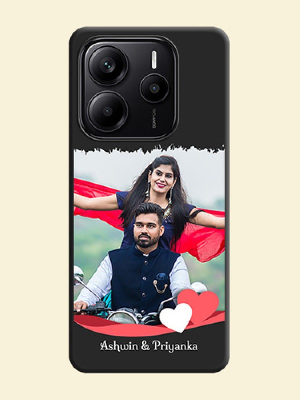 Pin Color Love Shaped Ribbon Design with Text On Space Black Custom Soft Matte Mobile Back Cover - Redmi Note 14 SE 5G