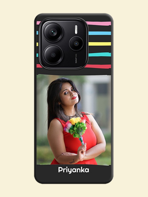 Multicolor Lines with Image On Space Black Custom Soft Matte Mobile Back Cover - Redmi Note 14 SE 5G