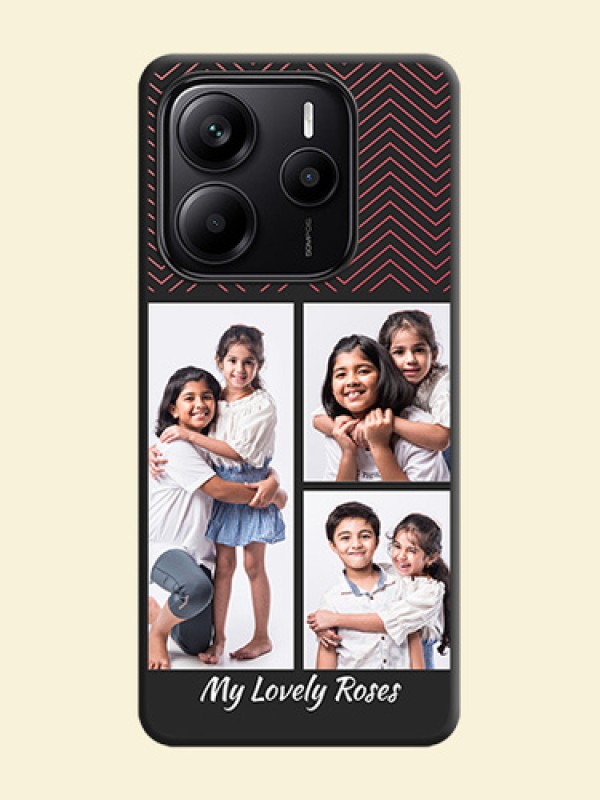 Wave Pattern with 3 Image Holder On Space Black Custom Soft Matte Mobile Back Cover - Redmi Note 14 SE 5G