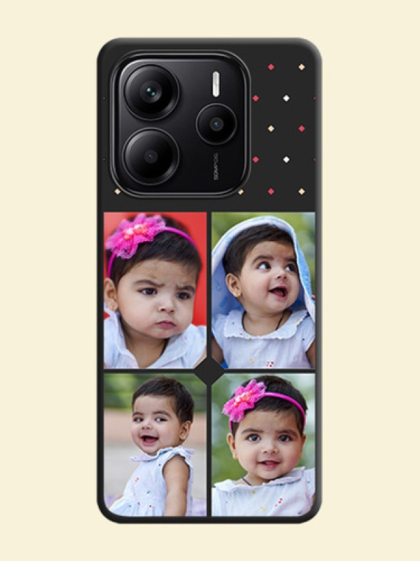 Multicolor Dotted Pattern with 4 Image Holder On Space Black Custom Soft Matte Mobile Back Cover - Redmi Note 14 SE 5G