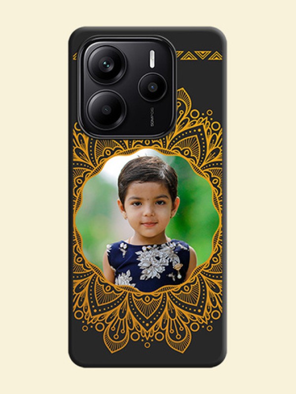 Round Image with Floral Design On Space Black Custom Soft Matte Mobile Back Cover - Redmi Note 14 SE 5G
