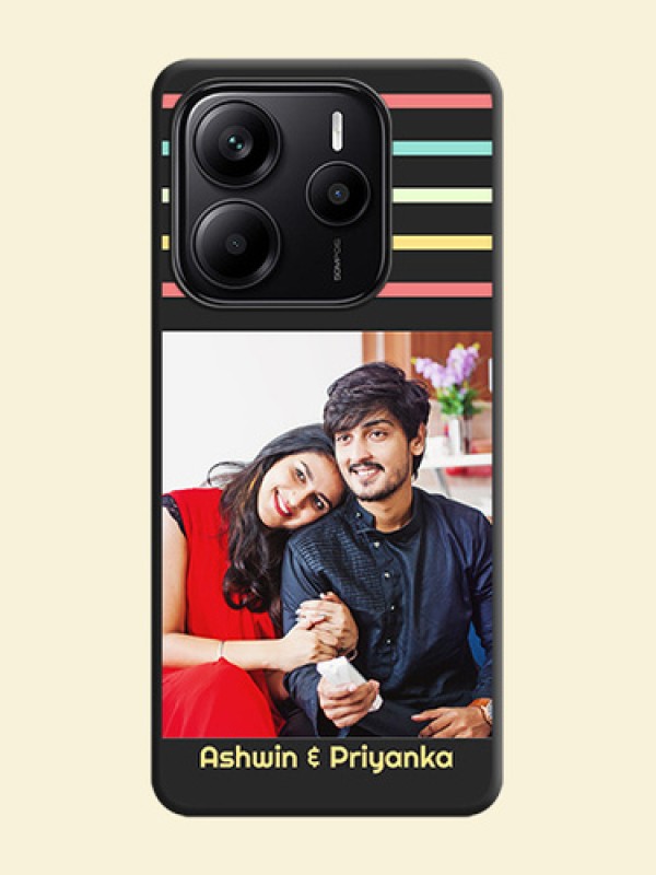 Color Stripes with Photo and Text on Photo On Space Black Custom Soft Matte Mobile Back Cover - Redmi Note 14 SE 5G