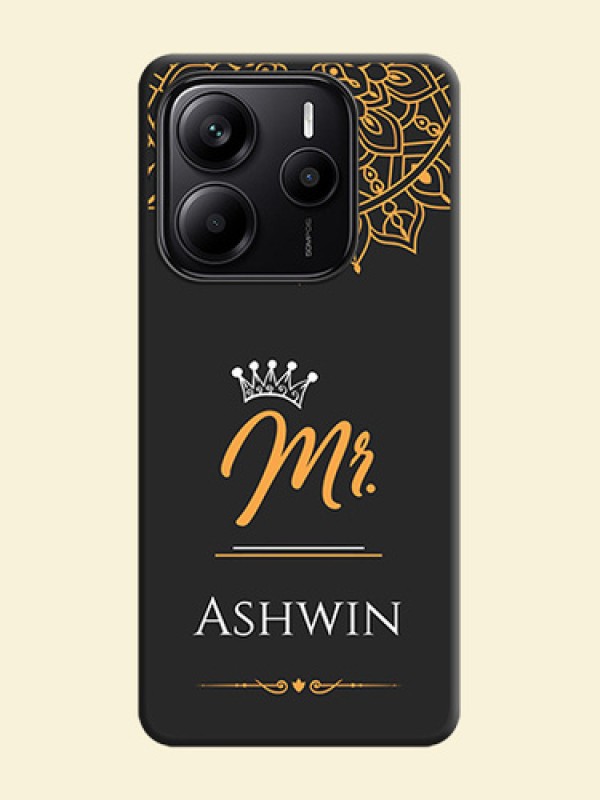 Mr Name with Floral Design On Space Black Custom Soft Matte Mobile Back Cover - Redmi Note 14 SE 5G