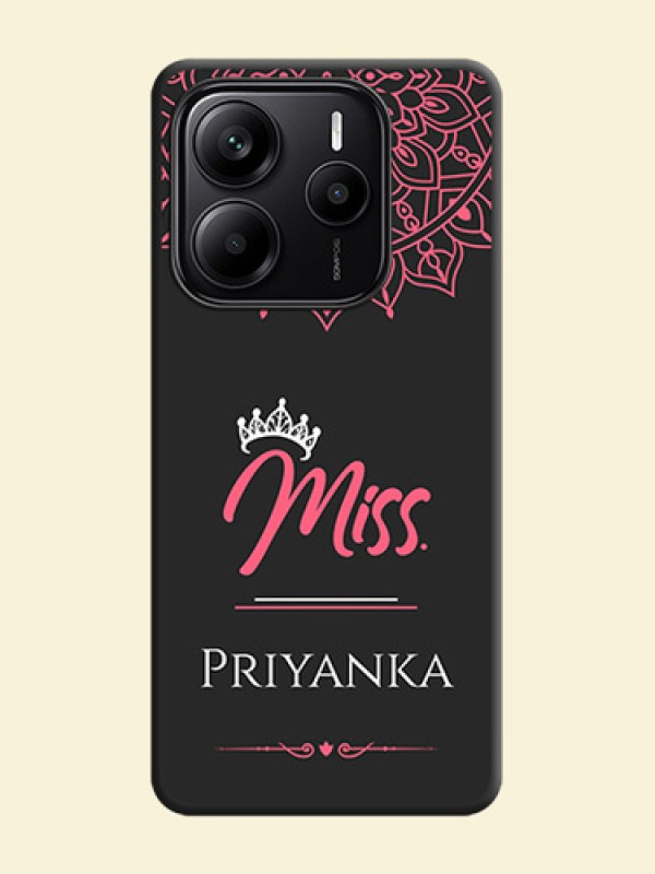 Mrs Name with Floral Design On Space Black Custom Soft Matte Mobile Back Cover - Redmi Note 14 SE 5G