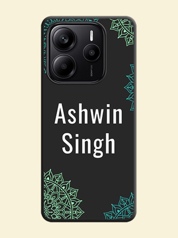 Your Name with Floral Design On Space Black Custom Soft Matte Mobile Back Cover - Redmi Note 14 SE 5G