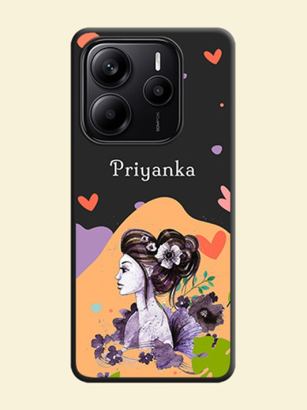 Namecase For Her With Fancy Lady Image On Space Black Custom Soft Matte Mobile Back Cover - Redmi Note 14 SE 5G