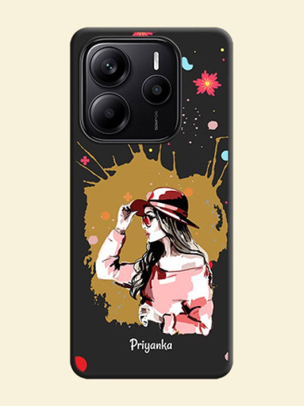 Mordern Lady With Color Splash Background With Custom Text On Space Black Custom Soft Matte Mobile Back Cover - Redmi Note 14 SE 5G