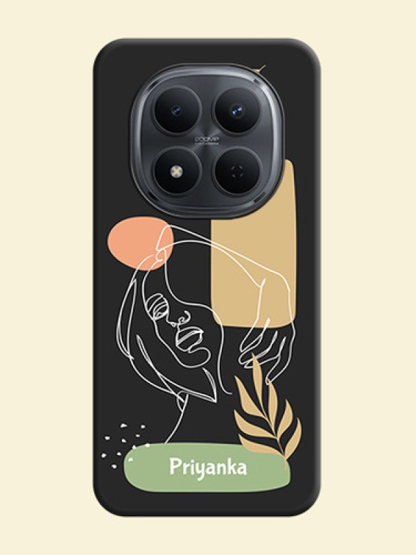 Custom Text With Line Art Of Women & Leaves Design On Space Black Custom Soft Matte Mobile Back Cover - Xiaomi Redmi Note 15 5G