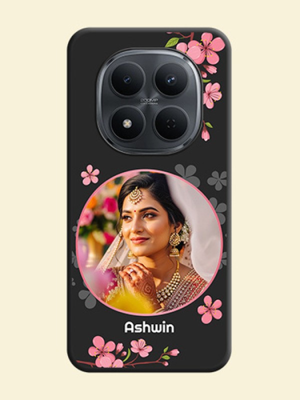 Round Image with Pink Color Floral Design on Photo On Space Black Custom Soft Matte Mobile Back Cover - Xiaomi Redmi Note 15 Pro 5G