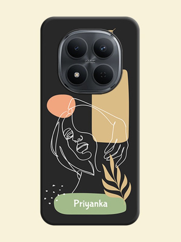 Custom Text With Line Art Of Women & Leaves Design On Space Black Custom Soft Matte Mobile Back Cover - Xiaomi Redmi Note 15 Pro 5G
