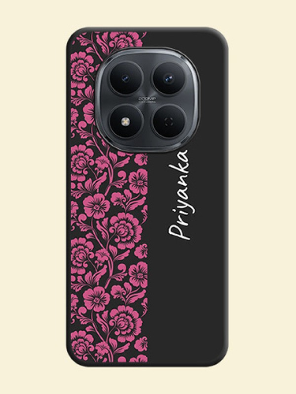 Pink Floral Pattern Design With Custom Text On Space Black Custom Soft Matte Mobile Back Cover - Xiaomi Redmi Note 15 Pro 5G