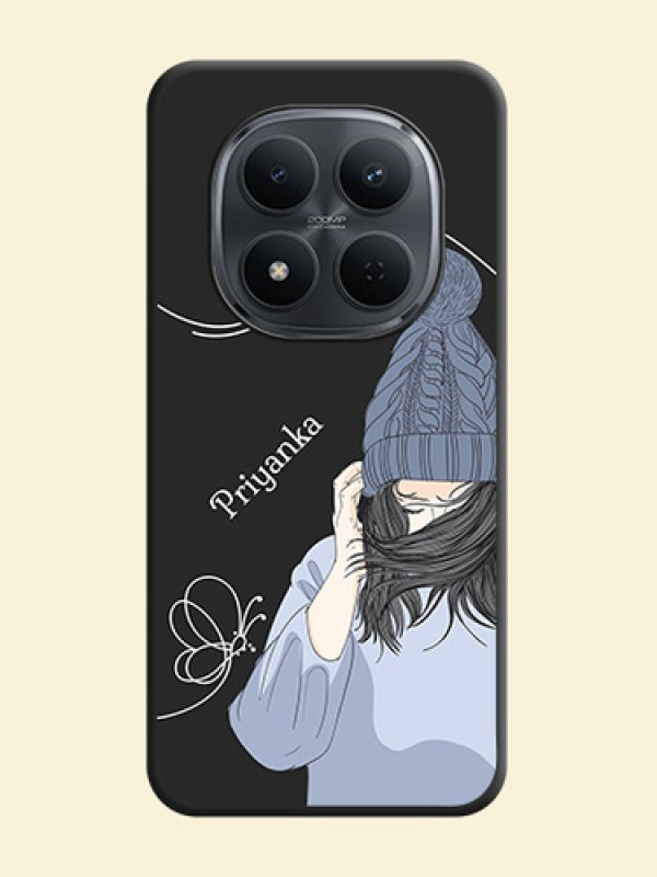 Girl With Blue Winter Outfiit Custom Text Design On Space Black Custom Soft Matte Mobile Back Cover - Xiaomi Redmi Note 15 Pro 5G