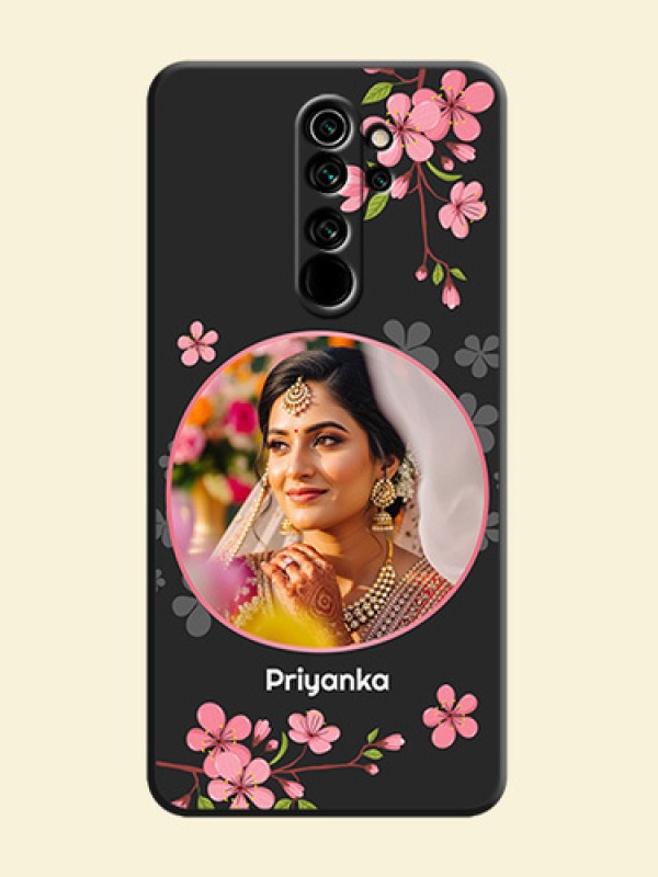 Round Image with Pink Color Floral Design - Photo on Space Black Soft Matte Back Cover - Redmi Note 8 Pro