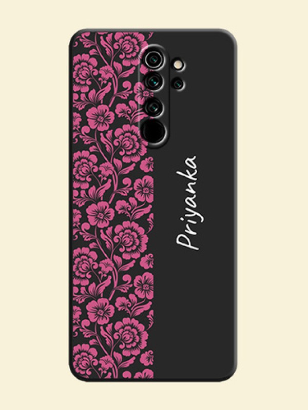 Pink Floral Pattern Design With Custom Text On Space Black Personalized Soft Matte Phone Covers -Xiaomi Redmi Note 8 Pro