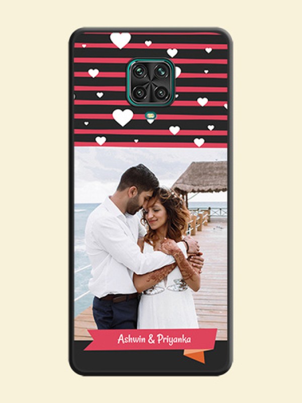 White Color Love Symbols with Pink Lines Pattern on Space Black Custom Soft Matte Phone Cases - Redmi Note 9 Pro Max