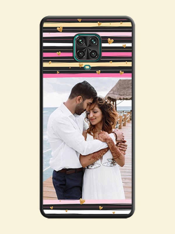 Multicolor Lines and Golden Love Symbols Design on Photo on Space Black Soft Matte Mobile Cover - Redmi Note 9 Pro Max