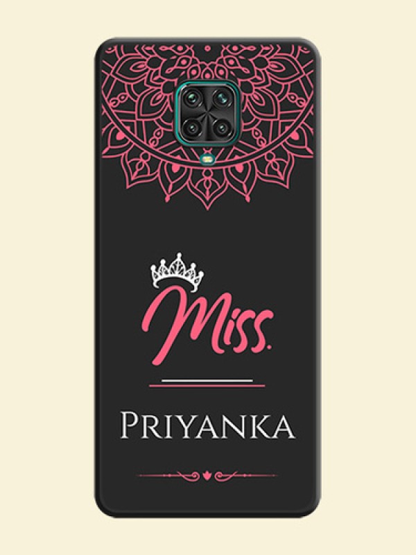 Mrs Name with Floral Design on Space Black Personalized Soft Matte Phone Covers - Redmi Note 9 Pro Max