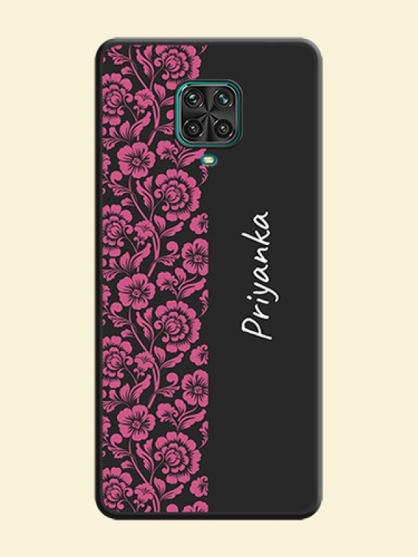 Pink Floral Pattern Design With Custom Text On Space Black Personalized Soft Matte Phone Covers -Xiaomi Redmi Note 9 Pro Max