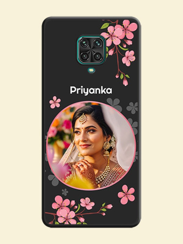 Round Image with Pink Color Floral Design on Photo on Space Black Soft Matte Back Cover - Redmi Note 9 Pro