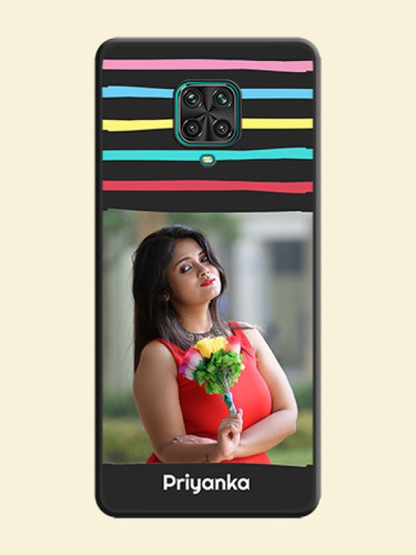 Multicolor Lines with Image on Space Black Personalized Soft Matte Phone Covers - Redmi Note 9 Pro