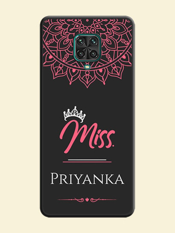 Mrs Name with Floral Design on Space Black Personalized Soft Matte Phone Covers - Redmi Note 9 Pro