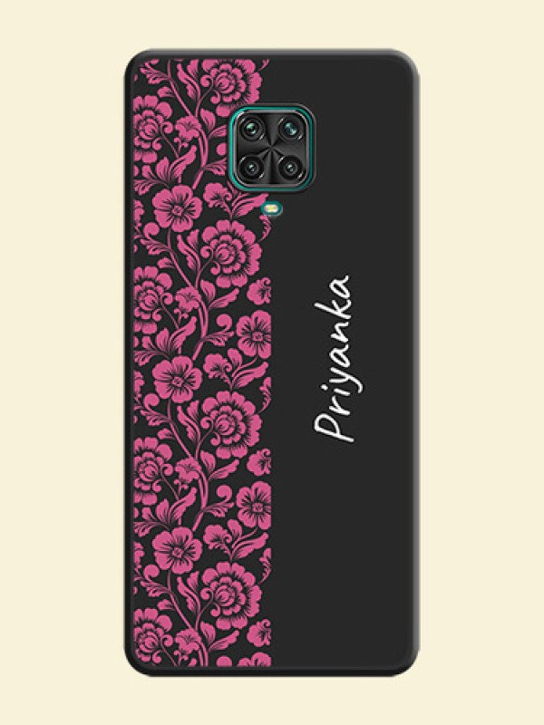 Pink Floral Pattern Design With Custom Text On Space Black Personalized Soft Matte Phone Covers -Xiaomi Redmi Note 9 Pro