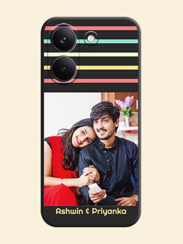 Color Stripes with Photo and Text on Photo On Space Black Custom Soft Matte Mobile Back Cover - Xiaomi Redmi Turbo 5