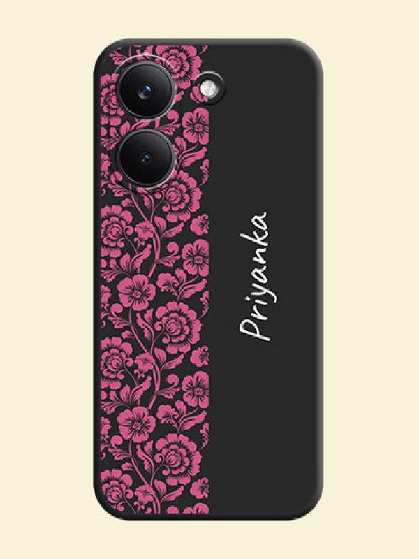 Pink Floral Pattern Design With Custom Text On Space Black Custom Soft Matte Mobile Back Cover - Xiaomi Redmi Turbo 5