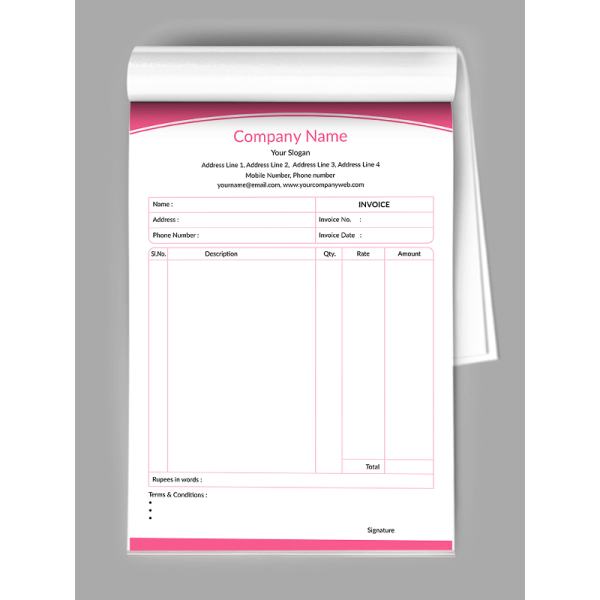 Premium Pink Color Bill Book Design