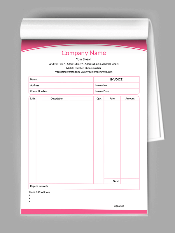 Premium Pink Color Bill Book Design