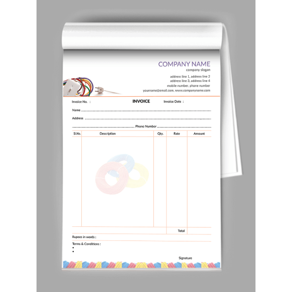 electrical shop Bill Book Design