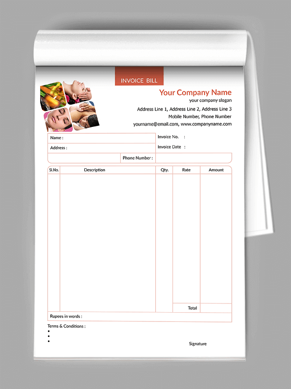 Beauty Spa Bill Book Design