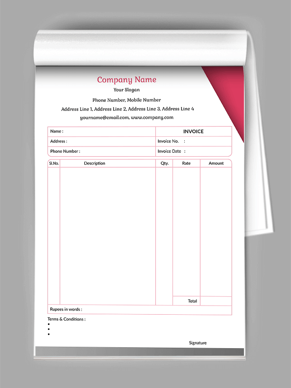 Beauty Spa Bill Book Design