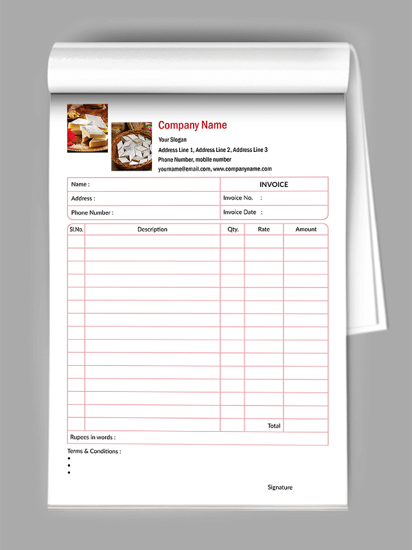 Sweet Shop Bill Book Design