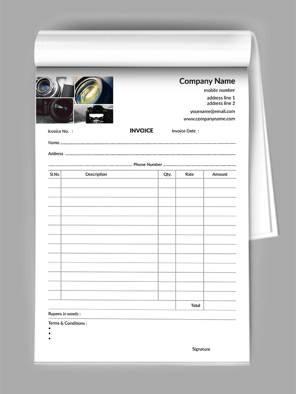 Photgrapher Bill Book Design