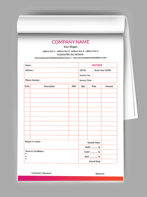 Premium Pink Bill Book