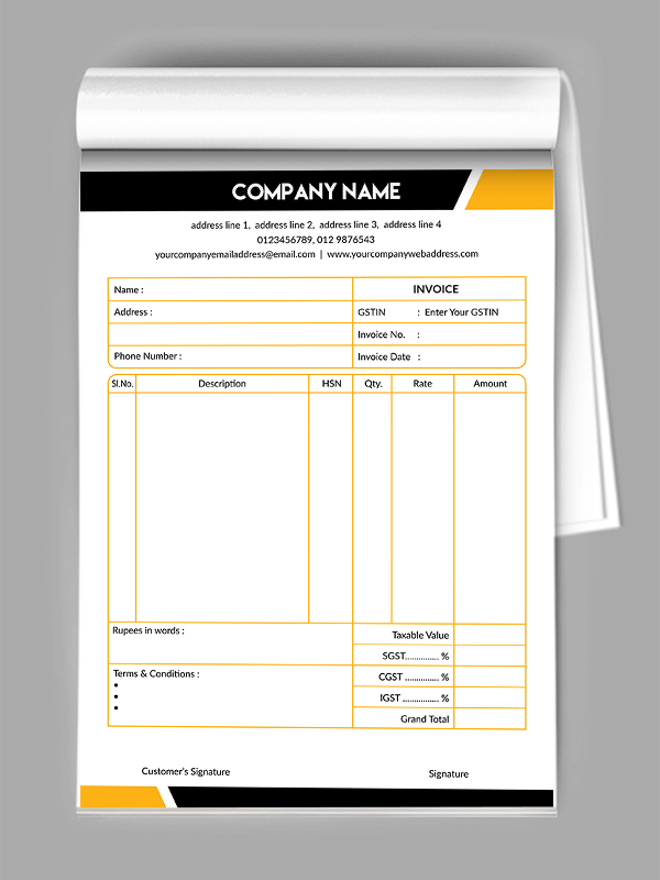 Black And Yellow Bill Book