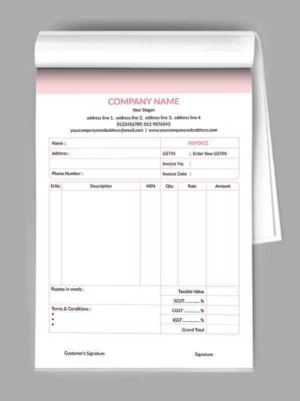 Light Pink Bill Book