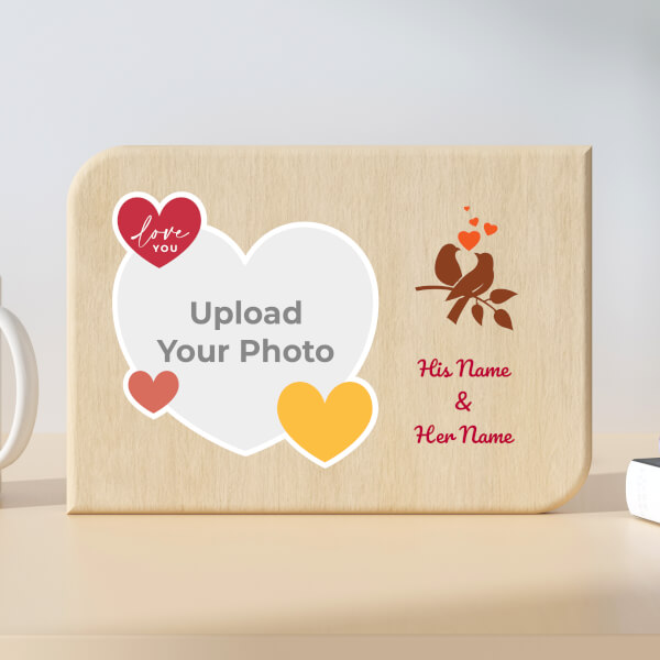 Couple Love Birds Design Landscape Wooden Photo Stand