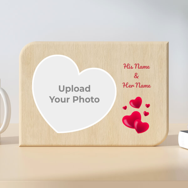 Couple Floating Hearts Design Landscape Wooden Photo Stand