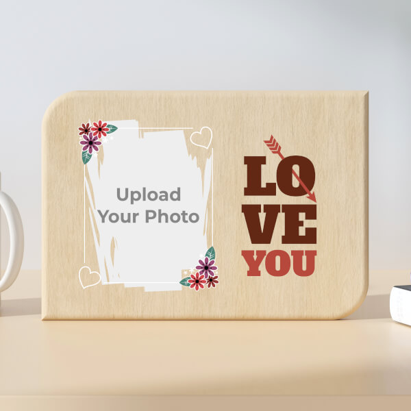 Couple Floral Frame Design Landscape Wooden Photo Stand