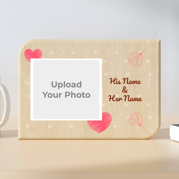 Couple Heart Pattern Landscape Style Design Landscape Wooden Photo Stand