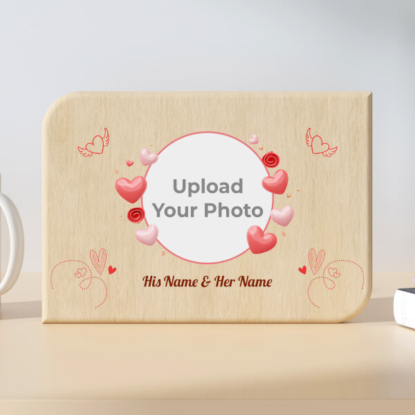 Couple Winged Hearts Design Landscape Wooden Photo Stand