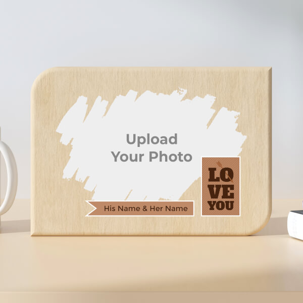 Couple Paint Brush Style Design Landscape Wooden Photo Stand