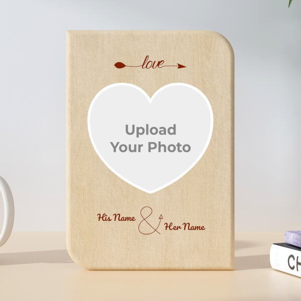 Couple Cupid Arrow Design Portrait Wooden Photo Stand