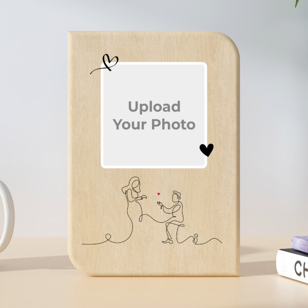 Couple One Line Art Design Portrait Wooden Photo Stand