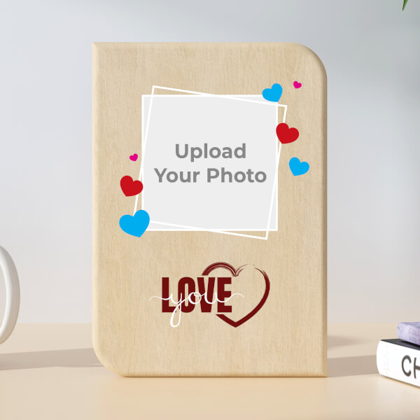Love You Paint Brush Style Design Portrait Wooden Photo Stand