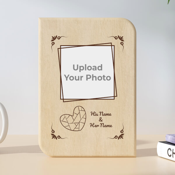 Couple Invitation Style with Heart Design Portrait Wooden Photo Stand